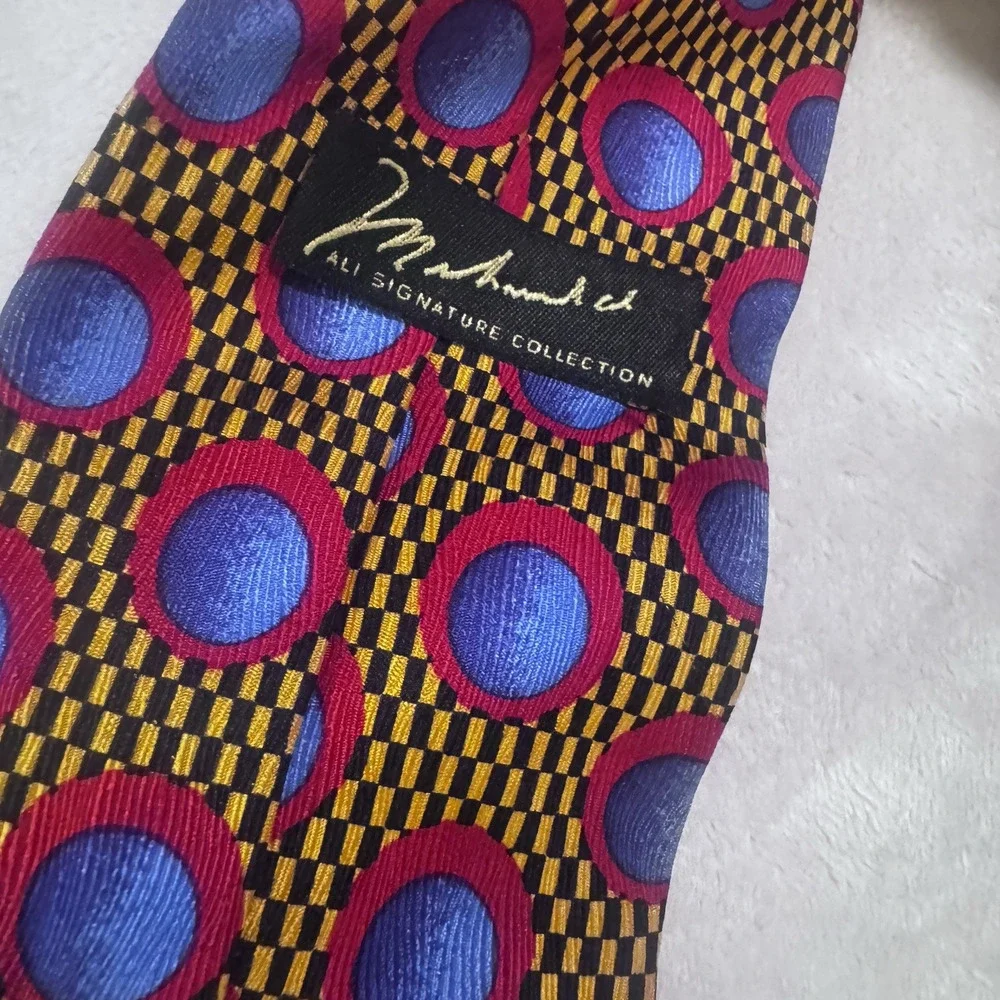 Muhammed Ali Neckwear Handmade Silk Tie Knockout gold Geometric Colorful VTG USA